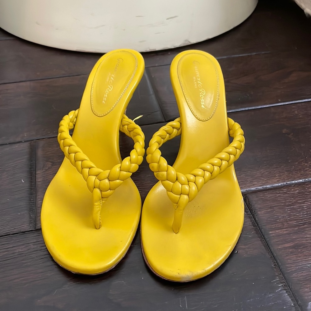 GIANVITO ROSSI YELLOW TROPEA LEATHER SANDALS